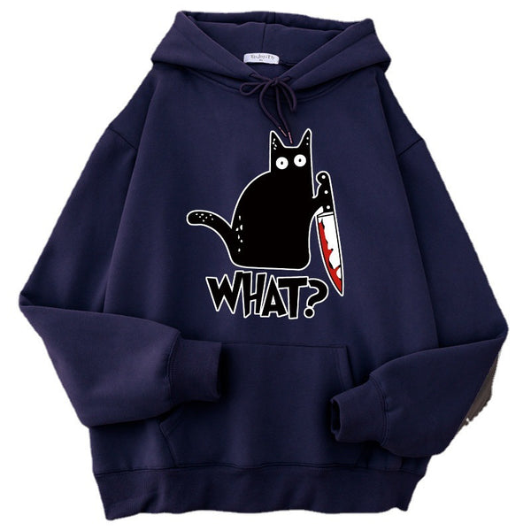 Killer Black Cat Surprised Hoodies Male